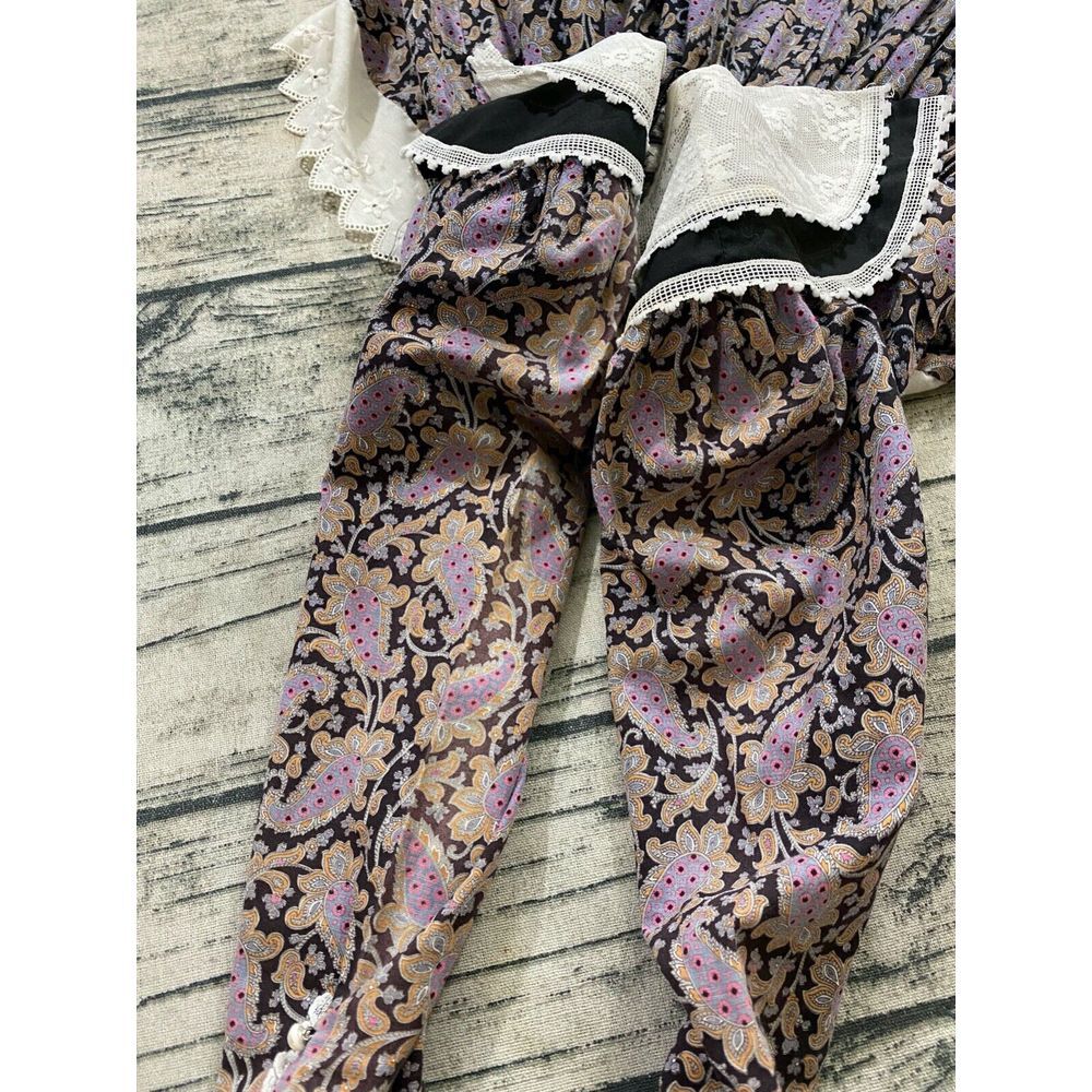 60s Bib Floral Prairie Peasant Western Lace Trim Kids Dress Size 6-9 Boho - Picture 8 of 8